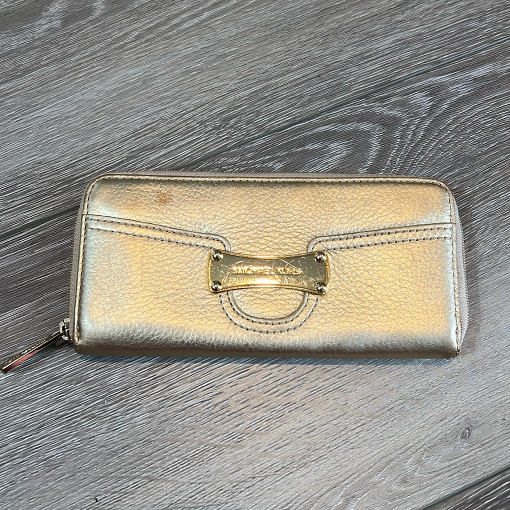 Michael Kors Gold leather 8" zip wallet